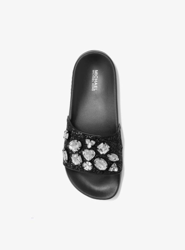 Damske Slapky Michael Kors Gilmore Jewel Embellished Glitter Čierne - Topanky Michael Kors Outlet | UDBFJ-2791
